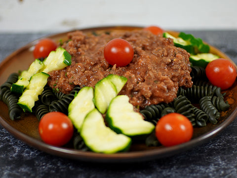 Spiru-Pasta an Bolognese und Gemüse 1