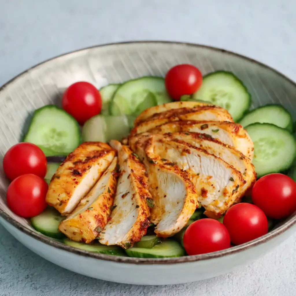Stoffwechsel: Poulet-Gurken-Tomaten Salat