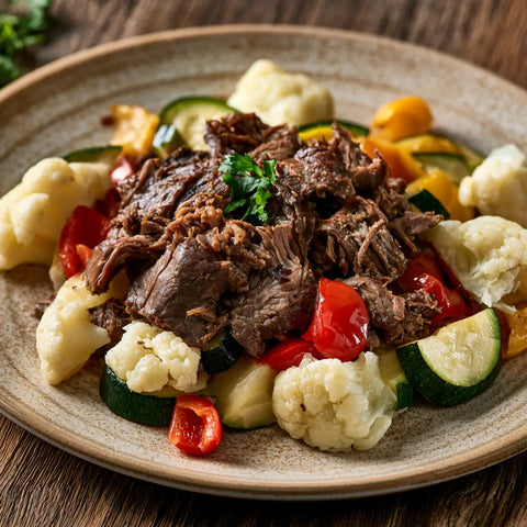 Stoffwechsel: Pulled-Beef und Gemüse