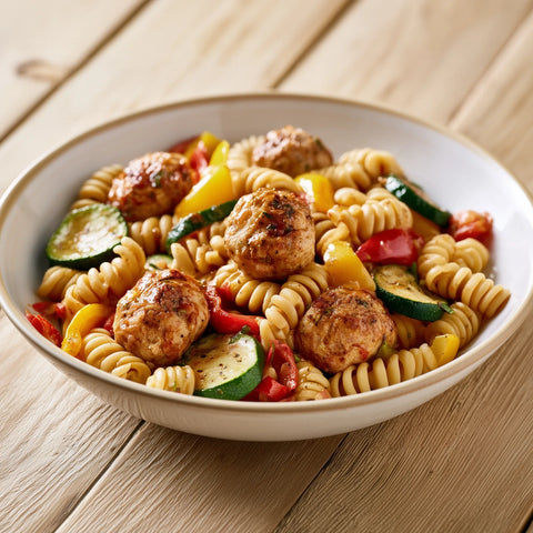 Fusilli mit Pouletballs und Gemüse