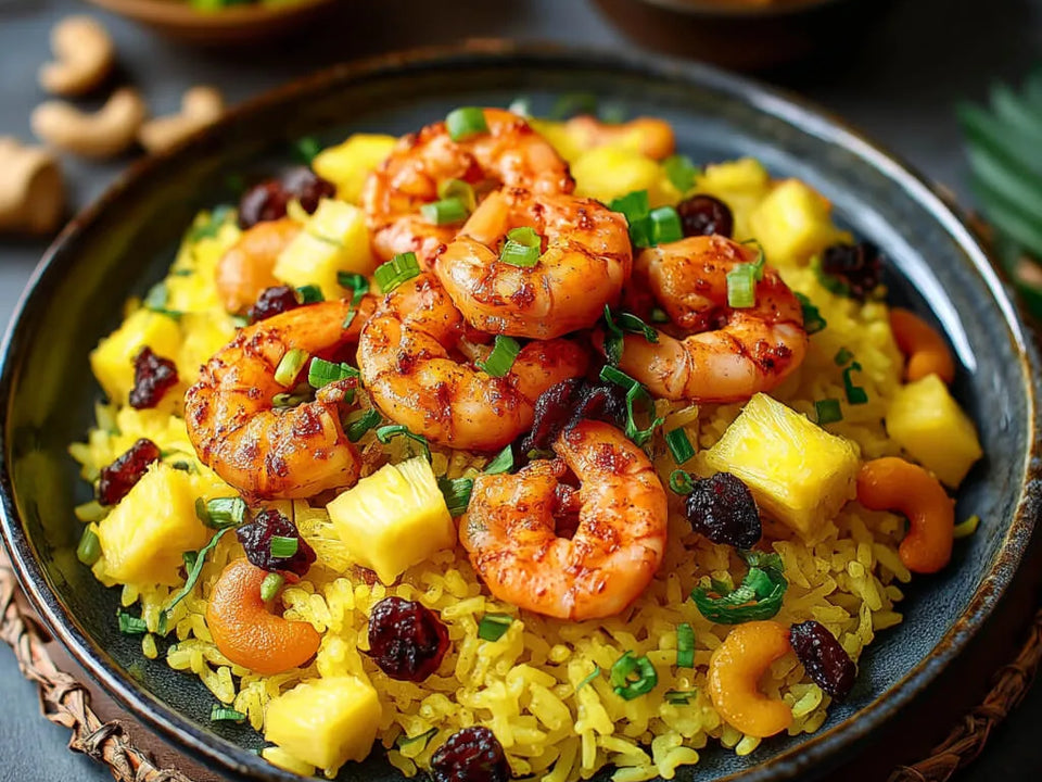 Satay Shirmp auf Ananas Reis