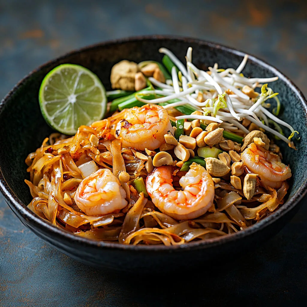 «Pad-Thai mit Crevetten» von VitaFresh, angerichtet.