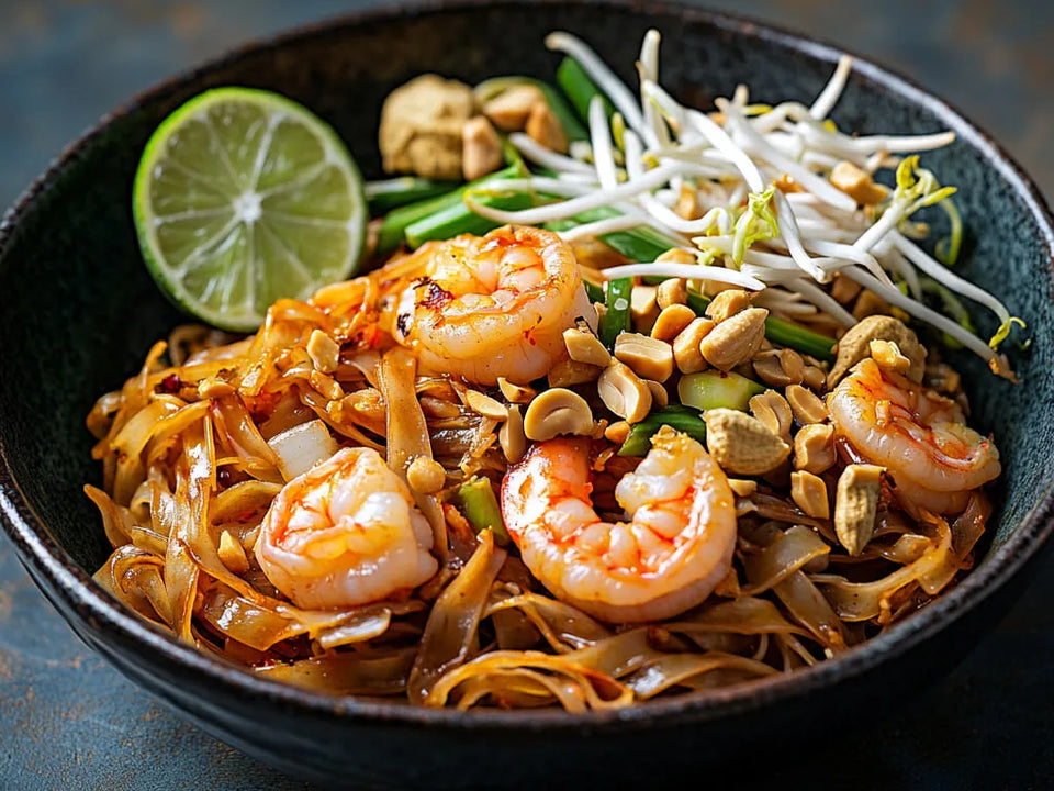 «Pad-Thai mit Crevetten» von VitaFresh, angerichtet.
